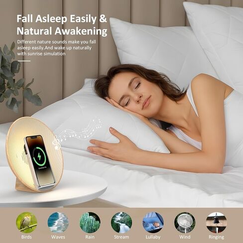 ساعة منبه شروق الشمس من كولسور، مكبر صوت بلوتوث، شحن لاسلكي، ضوضاء بيضاء، مصباح بجانب السرير، غرفة النوم، مساعد الغفوة والنوم، مثالية للهدايا in Kuwait