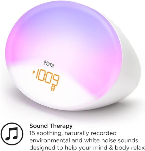 iHome Zenergy Sound Machine with Sunrise Alarm Clock, Built-in Bluetooth Speaker and Night Light, Bedroom Décor Designed for Anxiety Relief and Stress Relief in Kuwait