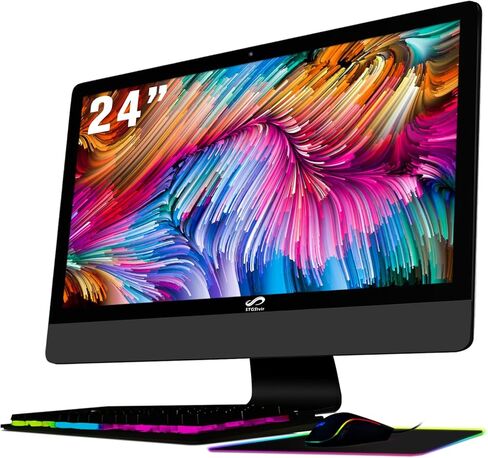 كمبيوتر مكتبي الكل في واحد، شاشة FHD مقاس 24 بوصة، Intel Core i7 3.1G يصل إلى 3.9G، 16G، 1T SSD، WiFi، BT 5.0، لوحة مفاتيح RGB وماوس ولوحة ماوس، كاميرا ويب، W10H64 in Kuwait