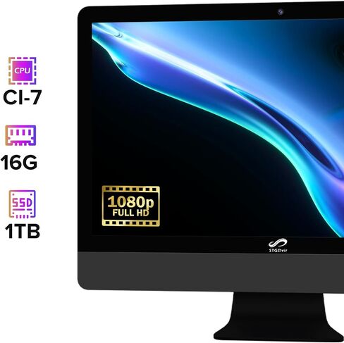 كمبيوتر مكتبي الكل في واحد، شاشة FHD مقاس 24 بوصة، Intel Core i7 3.1G يصل إلى 3.9G، 16G، 1T SSD، WiFi، BT 5.0، لوحة مفاتيح RGB وماوس ولوحة ماوس، كاميرا ويب، W10H64 in Kuwait
