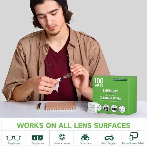 100 Count Lens Cleaning Wipes, Pre-Moistened & Individually Wrapped Glasses Wipes, Eye Glasses Cleaner for Eyeglasses, Camera Lens, Phone, Tablets & Computer Screen and Other Delicate Surfaces in Saudi Arabia