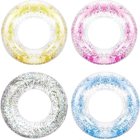 4Pcs Inflatable Pool Floats Tube, Transparent Swimming Rings 29 Inch with Colorful Glitters Pool Floats for Kids Adults Pool Beach Summer Outdoor Party Supply in Saudi Arabia