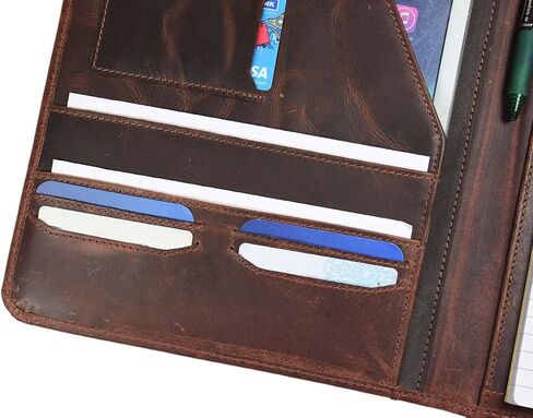 محفظة السفر الجلدية | منظم محترف للرجال والنساء | حامل تابلت جلدي مع اكمام للمستندات والايباد من آرون ليذر جودز (بني) in Kuwait