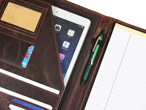 محفظة السفر الجلدية | منظم محترف للرجال والنساء | حامل تابلت جلدي مع اكمام للمستندات والايباد من آرون ليذر جودز (بني) in Kuwait