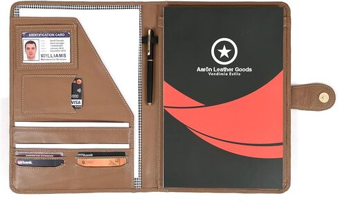 Leather Travel Portfolio | Professional Organizer Men & Women | Tablet Holder Leather Padfolio with Sleeves for documents and Ipad by Aaron Leather Goods (Brown) in Saudi Arabia
