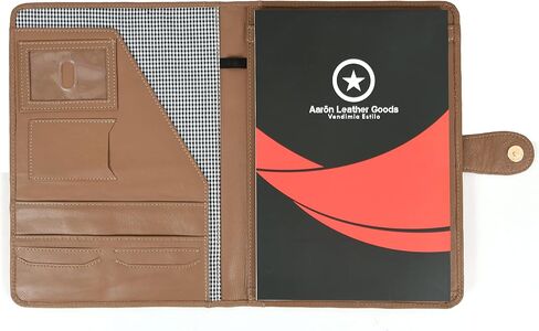 Leather Travel Portfolio | Professional Organizer Men & Women | Tablet Holder Leather Padfolio with Sleeves for documents and Ipad by Aaron Leather Goods (Brown) in Saudi Arabia