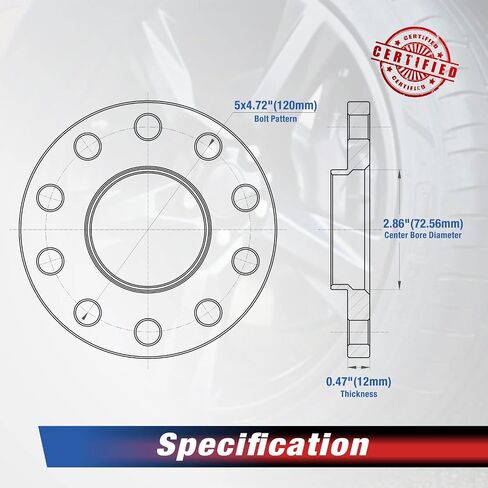 MOCA 12mm Wheel Spacer 5x120 Hubcentric Wheel Spacers (72.56mm Bore) Compatible with BMW E87 E46 E90 M5 M6 M Coupe (Black, Pack of 2) in Saudi Arabia