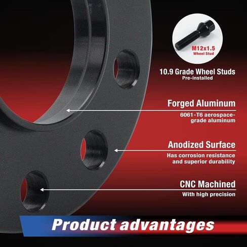 MOCA 12mm Wheel Spacer 5x120 Hubcentric Wheel Spacers (72.56mm Bore) Compatible with BMW E87 E46 E90 M5 M6 M Coupe (Black, Pack of 2) in Saudi Arabia