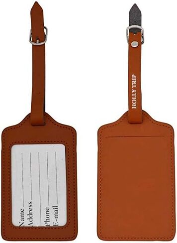 Set of 2 PU Leather Business Card Holder Luggage Tags Bag Baggage Tag Travel Identifier Suitcase Labels Brown in Saudi Arabia