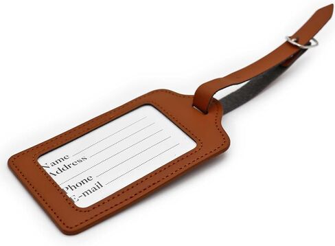 Set of 2 PU Leather Business Card Holder Luggage Tags Bag Baggage Tag Travel Identifier Suitcase Labels Brown in Saudi Arabia