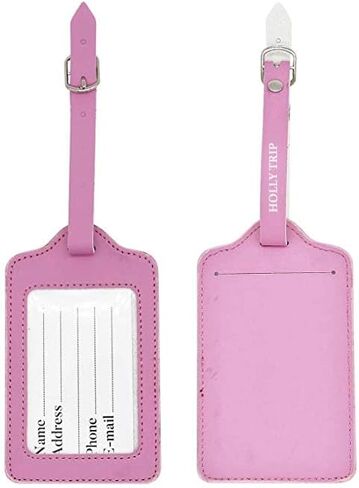 Set of 2 PU Leather Business Card Holder Luggage Tags Bag Baggage Tag Travel Identifier Suitcase Labels Brown in Saudi Arabia