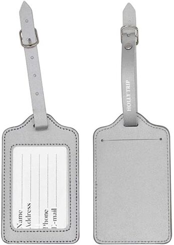 Set of 2 PU Leather Business Card Holder Luggage Tags Bag Baggage Tag Travel Identifier Suitcase Labels Brown in Saudi Arabia