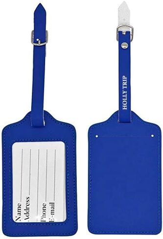 Set of 2 PU Leather Business Card Holder Luggage Tags Bag Baggage Tag Travel Identifier Suitcase Labels Brown in Saudi Arabia
