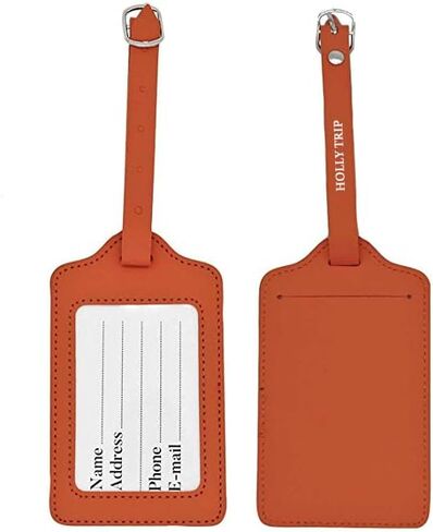 Set of 2 PU Leather Business Card Holder Luggage Tags Bag Baggage Tag Travel Identifier Suitcase Labels Brown in Saudi Arabia