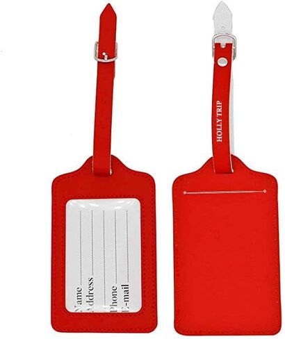 Set of 2 PU Leather Business Card Holder Luggage Tags Bag Baggage Tag Travel Identifier Suitcase Labels Brown in Saudi Arabia