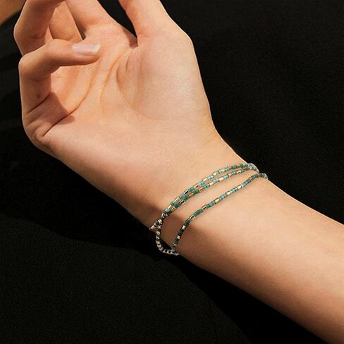 Gold Beaded Gemstone Stackable Stretch Bracelets for Women Girls, Dainty Boho Handmade Natural Stone Seed Bead Ball Layered Bracelet Summer Beach Jewelry Gift in Saudi Arabia