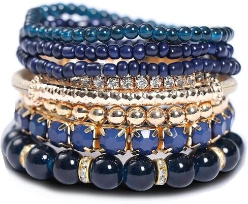 Stackable MultiLayer Bohemian Crystal Bead Bracelets Set for Women Girls Handmade Colorful Gold Beads Natural Stone String Stretch Bangles Friendship Holiday Beach Anklets Jewelry 8 pieces in Saudi Arabia