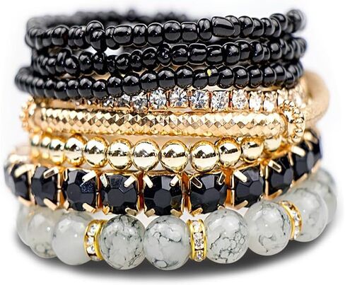 Stackable MultiLayer Bohemian Crystal Bead Bracelets Set for Women Girls Handmade Colorful Gold Beads Natural Stone String Stretch Bangles Friendship Holiday Beach Anklets Jewelry 8 pieces in Saudi Arabia