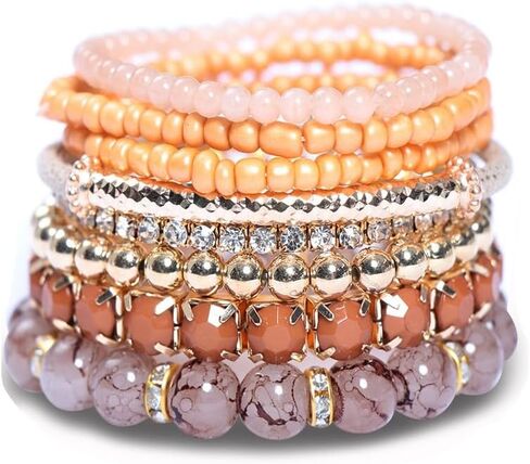 Stackable MultiLayer Bohemian Crystal Bead Bracelets Set for Women Girls Handmade Colorful Gold Beads Natural Stone String Stretch Bangles Friendship Holiday Beach Anklets Jewelry 8 pieces in Saudi Arabia