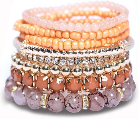 Stackable MultiLayer Bohemian Crystal Bead Bracelets Set for Women Girls Handmade Colorful Gold Beads Natural Stone String Stretch Bangles Friendship Holiday Beach Anklets Jewelry 8 pieces in Saudi Arabia