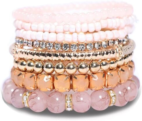 Stackable MultiLayer Bohemian Crystal Bead Bracelets Set for Women Girls Handmade Colorful Gold Beads Natural Stone String Stretch Bangles Friendship Holiday Beach Anklets Jewelry 8 pieces in Saudi Arabia