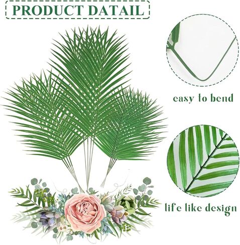 12 قطعة من أوراق النخيل الاصطناعية من Gloreyan، سعف النخيل الصناعية بأحجام متنوعة لمحاكاة النباتات الاستوائية وأوراق السفاري مع سيقان لحفلات هاواي لواو وحفلات الزفاف وأعياد الميلاد in Kuwait