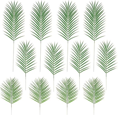 12 قطعة من أوراق النخيل الاصطناعية من Gloreyan، سعف النخيل الصناعية بأحجام متنوعة لمحاكاة النباتات الاستوائية وأوراق السفاري مع سيقان لحفلات هاواي لواو وحفلات الزفاف وأعياد الميلاد in Kuwait