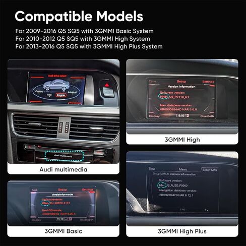 شاشة لمس 10.25 بوصة لاسلكية Carplay Android Auto Interface لسيارة Audi Q5 SQ5 (2009-2017) مع نظام الوسائط المتعددة (3GMMI) راديو السيارة ستيريو AHD كاميرا USB فيديو بلوتوث النسخ المتطابق in Saudi Arabia
