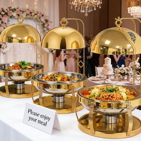 2Pack 8QT Gold Chafing Dishes for Buffet – Luxury Stainless Steel Round Chafer Set with Hanging Lid, Elegant Party Food Warmer for Weddings, Catering & Events (Black, 8Qt*2Pack) in Kuwait