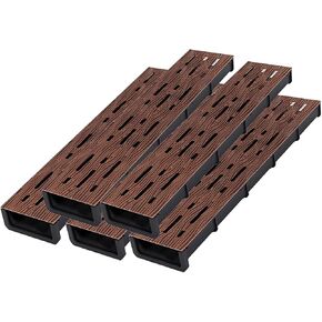 5pcs Removable Wood Grain Grate Covers for 2-4" Drain Trench, 304 Stainless Steel & Plastic, Stylish Gutter Diverters, 19.7x2x1.6in, Durable, Easy to Install in Kuwait