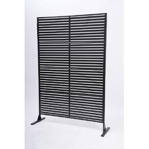 70.87" H × 46.06" W Black Metal Outdoor Privacy Screen, Freestanding Slatted Patio Screen, Decorative Fence Divider for Balcony Backyard Deck in Kuwait