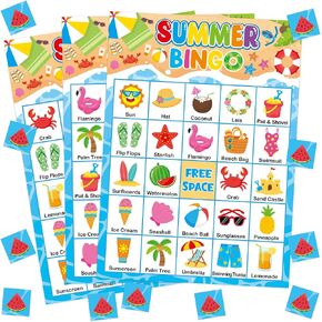 بطاقات Yoklili Summer Bingo 24 لاعبًا، حمام السباحة الشاطئي، أنشطة الفصول الدراسية في المدرسة العائلية in Kuwait