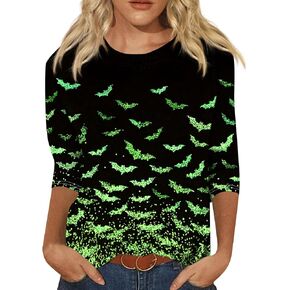 NAMTYQX 3/4 Length Halloween Tshirts - Cute Pumpkin Ghost Bat Tunic Blouse Vintage Tops Casual Holiday Tops in Kuwait