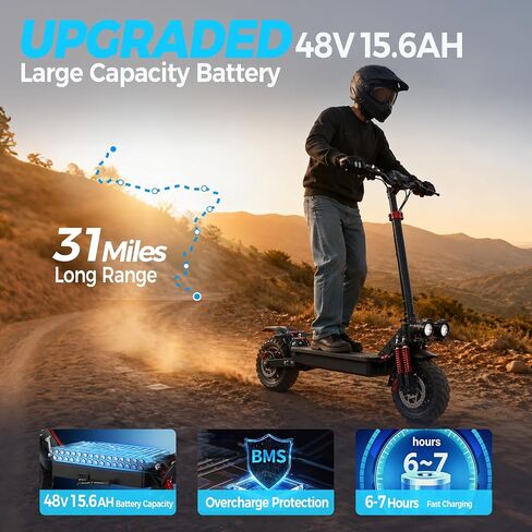 X1 Off Road Electric Scooter for Adults, Foldable E Scooter,1000W Powerful Motor, 48V 15.6AH, 28 MPH Top Speed, 31 Miles Range,11" All Terrain Tire,Dual Shock Absorber,UL 2272 Certified in Kuwait