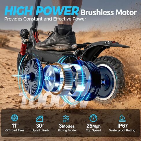 X1 Off Road Electric Scooter for Adults, Foldable E Scooter,1000W Powerful Motor, 48V 15.6AH, 28 MPH Top Speed, 31 Miles Range,11" All Terrain Tire,Dual Shock Absorber,UL 2272 Certified in Kuwait