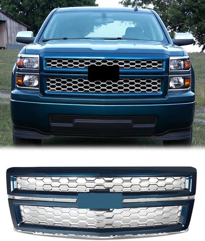 Summit White Frame+Black Front Grill Honeycomb Grille Compatible with 2014 2015 Chevy Silverado 1500 LTZ Style Truck Replace for 22757223,GM1200696 in Saudi Arabia