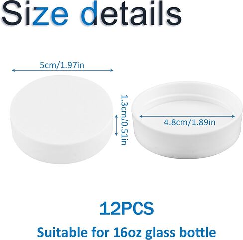 INCREWAY 12Pcs Plastic Bottle Lids, Replacement Bottle Caps for Glass Juice Bottles, Reusable Portable Lids for Juicing, Coffee, Jam, Travel Beverage Storage Containers (White, 50mm OD) in Kuwait