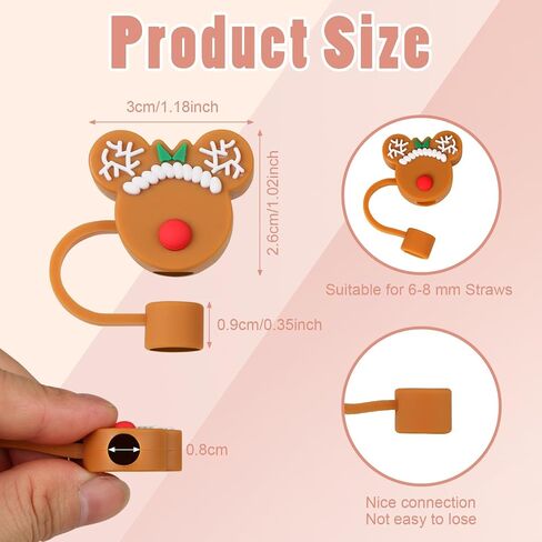 DREMISI 4 Pcs Bear Head Silicone Straw Tips Cover, Cute Christmas Topper Reusable Drinking Caps Lids, Dust-proof Plugs Protectors for 6-8 mm Straws in Kuwait