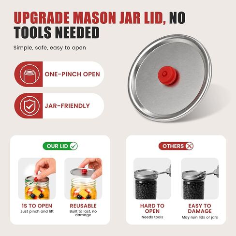 Portable Mason Jar Electric Pump with 10 Reusable Vacuum Seal Lids | 5 Wide & 5 Regular Mouth Jar Lids, One Pinch to Open No Tools Needed; Vacuum Sealer for Canning and Food Storage, 20S Sealing in Kuwait