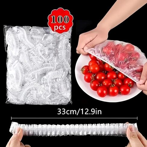 100pcs Disposable Elastic Food Covers, Plastic Seal Bowl Covers, Adjustable, Universal Food Storage, Kitchen Supplies for Fresh Leftovers in Kuwait