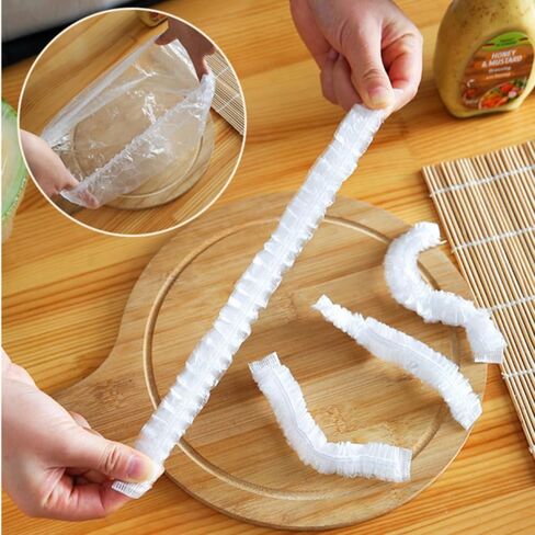 100pcs Disposable Elastic Food Covers, Plastic Seal Bowl Covers, Adjustable, Universal Food Storage, Kitchen Supplies for Fresh Leftovers in Kuwait