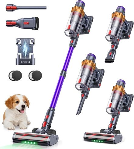 Cordless Vacuum Cleaner, 70Mins 650W 55KPA Vacuum Cleaners for Home, Self-Standing Stick Vacuum with Auto Mode, Anti-Tangle Wireless Vacumm, Scented, Vacuum Cordless for Pet Hair/Carpet/Floor in Kuwait