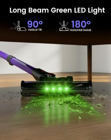 Cordless Vacuum Cleaner, 120Mins Runtime with 2 Batteries, 500W 40KPa Vacuum Cleaners for Home, Green Light Anti-Tangle Brush & Wall Mount Charging, Lightweight for Pet Hair Carpet Hard Floors in Kuwait
