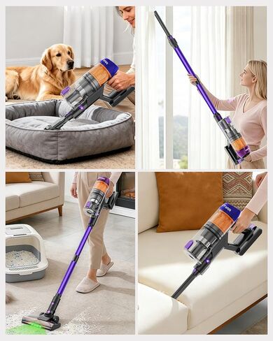 Cordless Vacuum Cleaner, 120Mins Runtime with 2 Batteries, 500W 40KPa Vacuum Cleaners for Home, Green Light Anti-Tangle Brush & Wall Mount Charging, Lightweight for Pet Hair Carpet Hard Floors in Kuwait