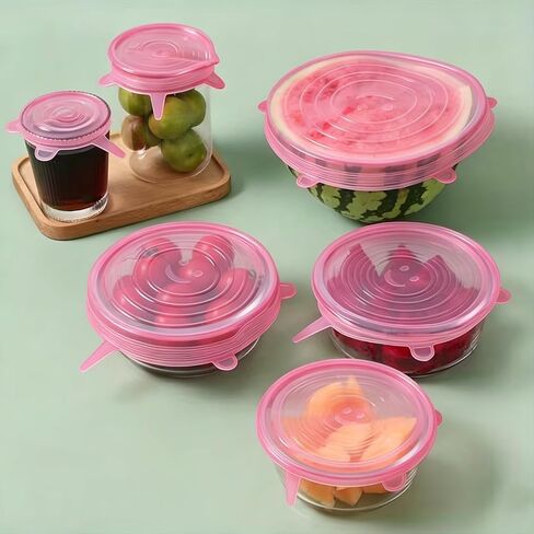 6pcs Reusable Silicone Elastic Lids, Compatible for Bowls, Plates, Pots & Pans - Multi-Size Food Storage Covers - White in Kuwait