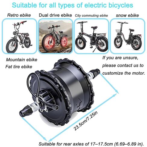 1500W Electric Bicycle Hub Motor, 52V Ebike Hub Motor, 95 N·m, 9 Pin, Rear Wheel, for 4.0" Fat Tires, Standard 170-175mm Dropout, Left-Side Cable Exit in Kuwait