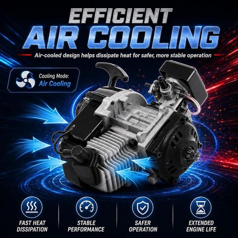 محرك محرك ثنائي الأشواط 49cc، محرك دراجة نارية صغير لدراجة الجيب، Go-Kart | سلسلة مسننة 7T مبردة بالهواء، سلسلة 25H، ملائمة مباشرة 33-49cc سكوتر ATVs Beach Buggies، مزيج 25:1، تجويف 44 مم - متينة in Kuwait