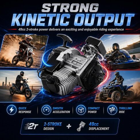 محرك محرك ثنائي الأشواط 49cc، محرك دراجة نارية صغير لدراجة الجيب، Go-Kart | سلسلة مسننة 7T مبردة بالهواء، سلسلة 25H، ملائمة مباشرة 33-49cc سكوتر ATVs Beach Buggies، مزيج 25:1، تجويف 44 مم - متينة in Kuwait