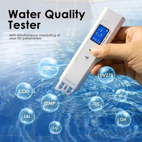 Water Quality Tester for Drinking Water Portable 9-in-1 TDS Meter Drinking Water Testers Measure COD/TOC / UV275 / EC/TDS/Salinity/Hardness/S.G/Temp for Water Purifier, Tap, Well, Seawater in Kuwait