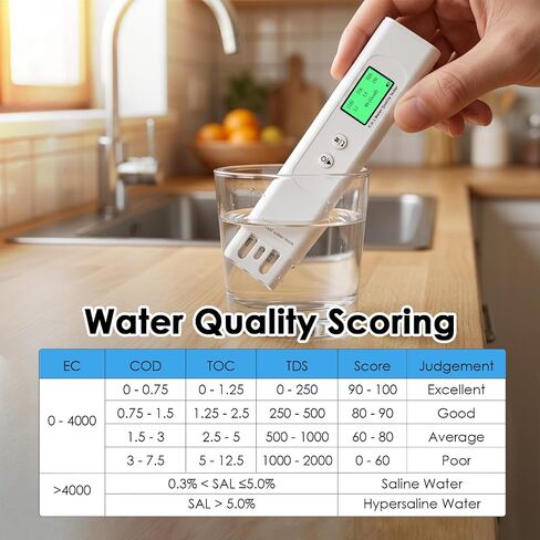 Water Quality Tester for Drinking Water Portable 9-in-1 TDS Meter Drinking Water Testers Measure COD/TOC / UV275 / EC/TDS/Salinity/Hardness/S.G/Temp for Water Purifier, Tap, Well, Seawater in Kuwait